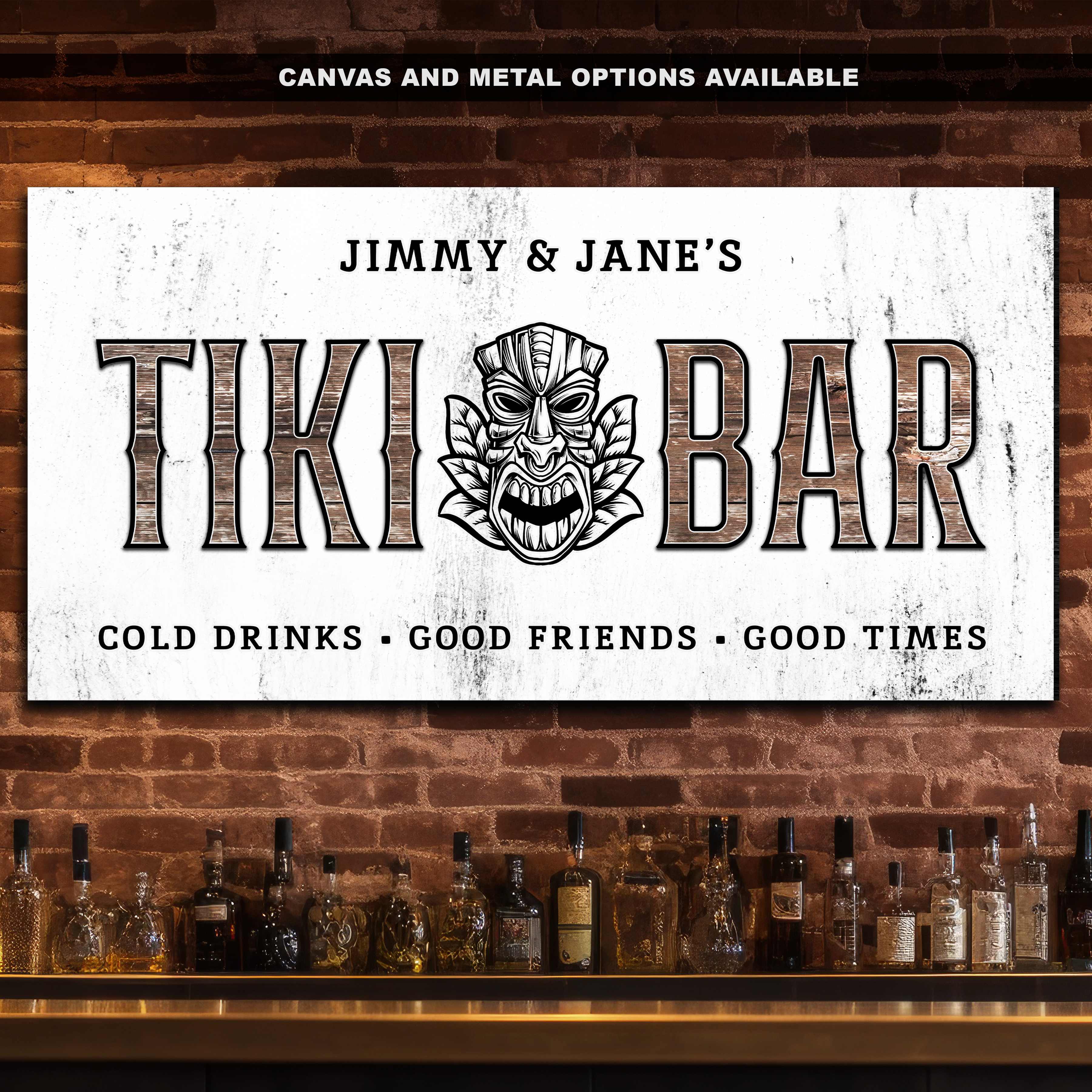 Tiki Bar Metal Sign | Personalized Wall Art for Home Bars - Sandbar Spirits