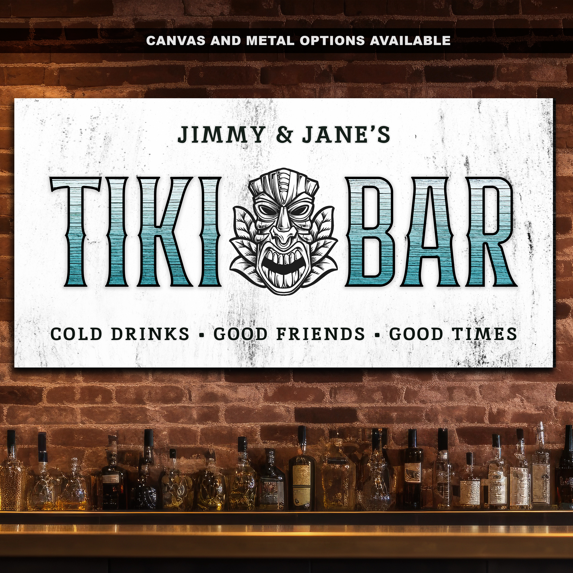 Tiki Bar Metal Sign | Personalized Wall Art for Home Bars - Tropical Current