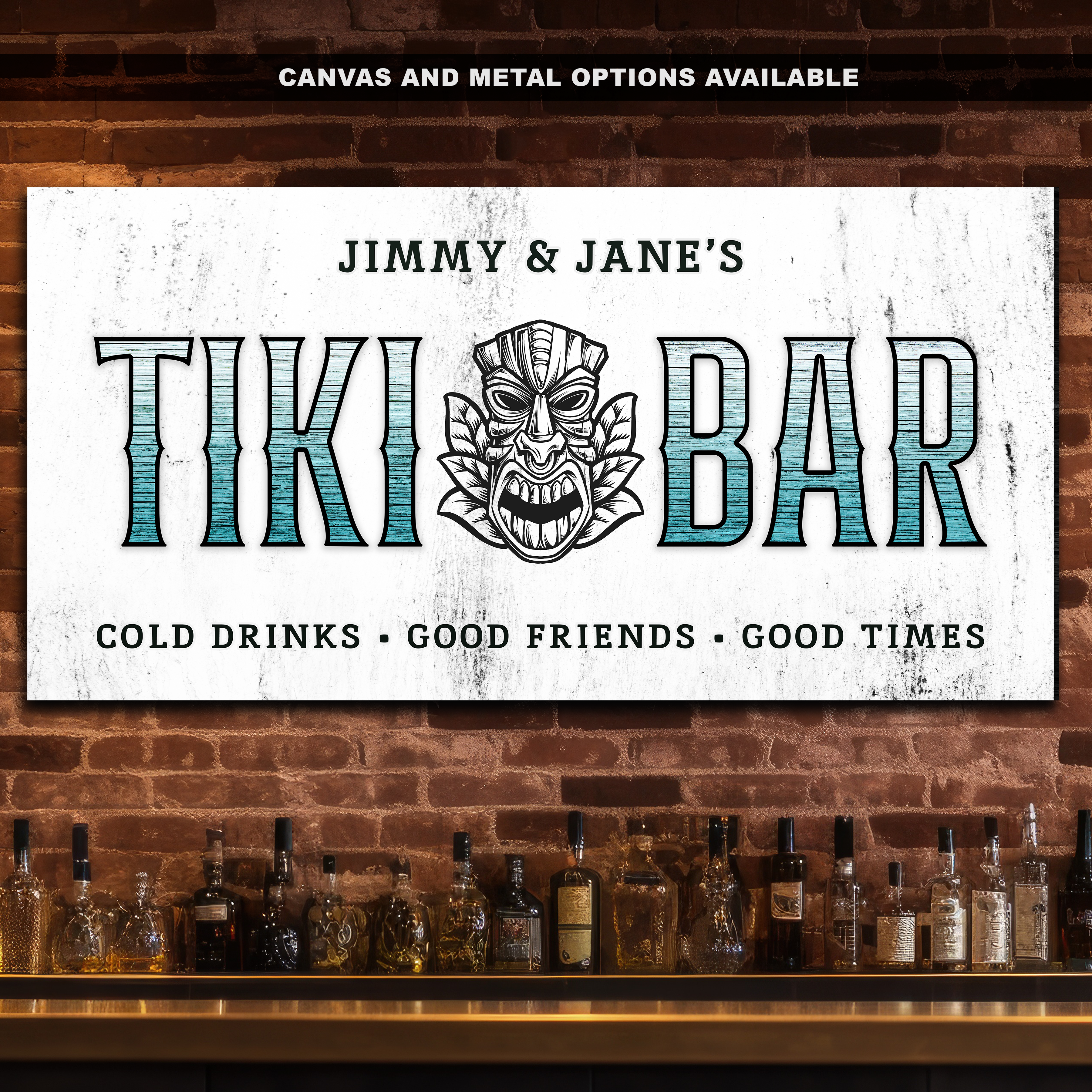 Tiki Bar Metal Sign | Personalized Wall Art for Home Bars - Tropical Current