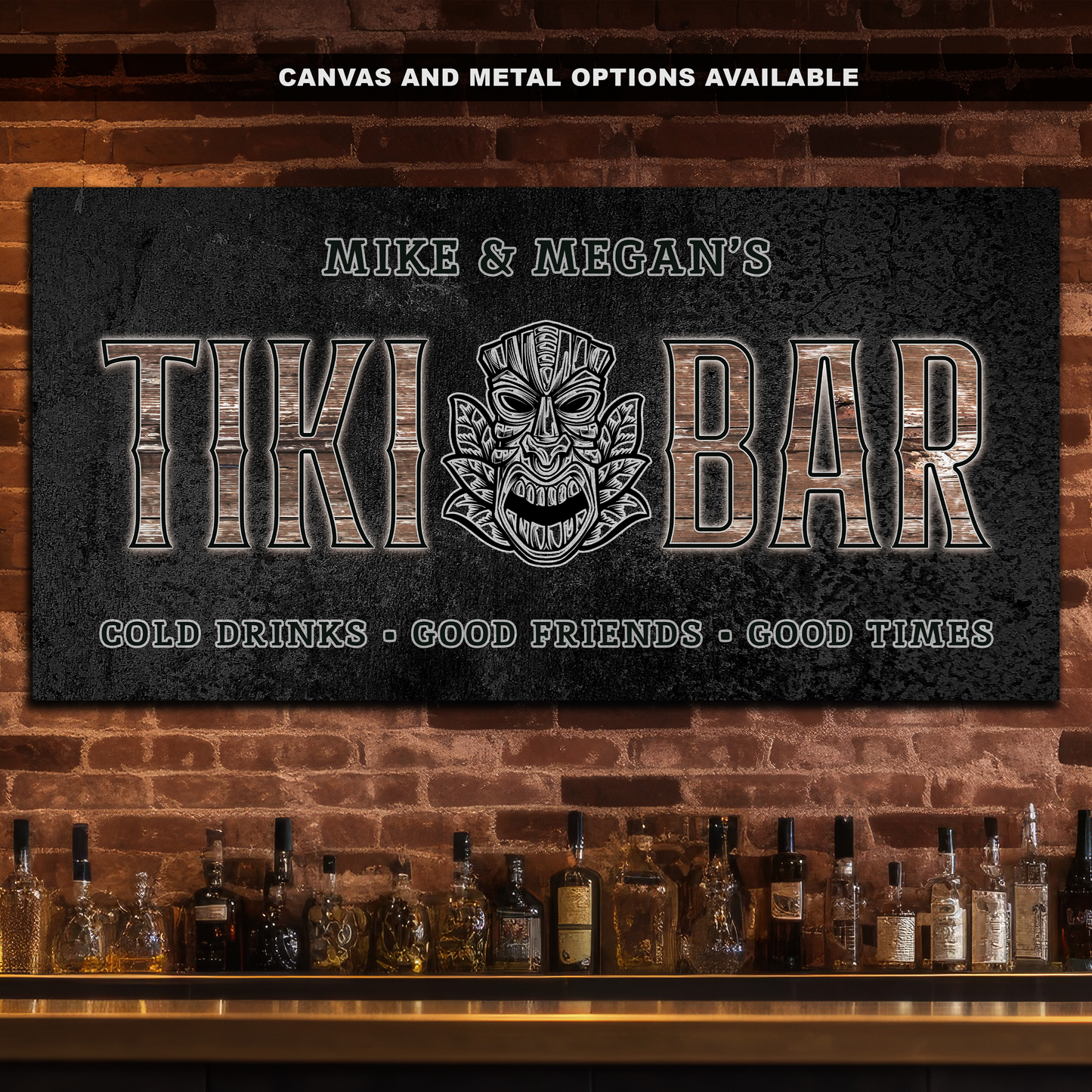 Custom Tiki Bar Sign #1 - Personalized Family Name Aluminum or Canvas Wall Art - Indoor & Outdoor Decor - Multiple Sizes Available