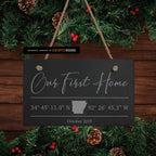 Our First Home with GPS Coordinates Engraved on Slate Tile