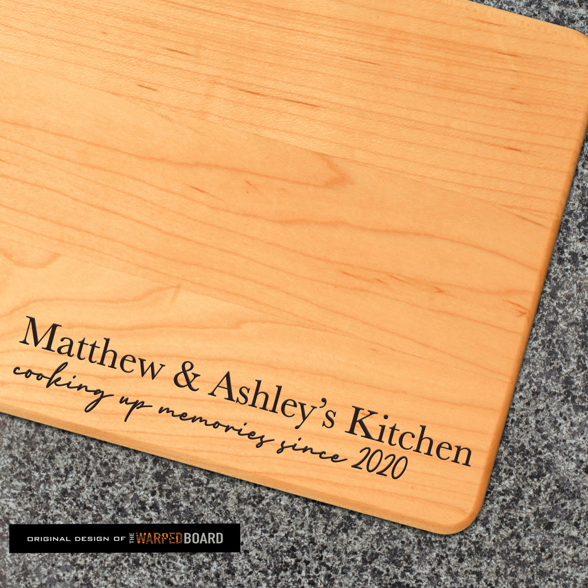 Personalized maple cutting board with Cooking Up Memories engraving