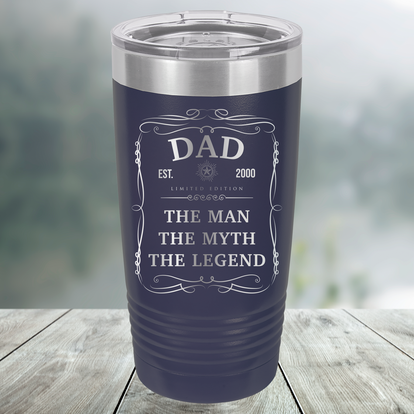 Dad- The Man, The Myth, The Legend  with Est. Date Custom Engraved Tumbler, Water Bottle, Coffee Mug