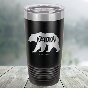 Daddy Bear with Est. Date Custom Engraved Tumbler, Water Bottle, Stemless Wine Glass, Pilsner, Pint Mug