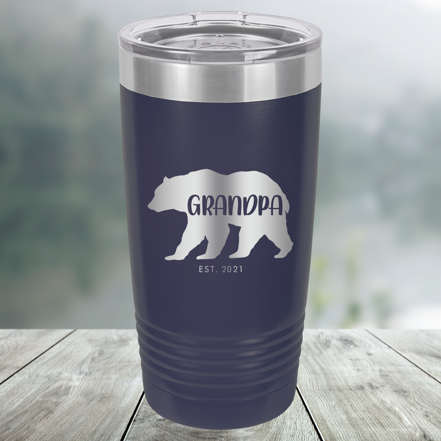 Grandpa Bear with Est. Date Custom Engraved Tumbler, Water Bottle, Stemless Wine Glass, Pilsner, Pint Mug