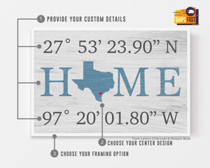 Custom Housewarming Gift | HOME Sign with GPS Coordinates
