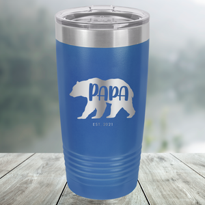 Papa Bear with Est. Date Custom Engraved Tumbler, Water Bottle, Stemless Wine Glass, Pilsner, Pint Mug