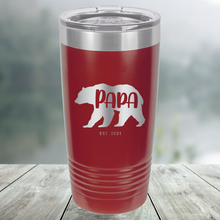 Load image into Gallery viewer, Papa Bear with Est. Date Custom Engraved Tumbler, Water Bottle, Stemless Wine Glass, Pilsner, Pint Mug
