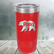 Load image into Gallery viewer, Papa Bear with Est. Date Custom Engraved Tumbler, Water Bottle, Stemless Wine Glass, Pilsner, Pint Mug
