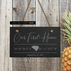Our First Home with GPS Coordinates Engraved on Slate Tile