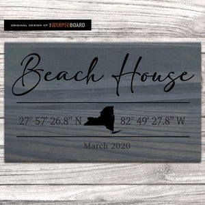 Beach House Sign with GPS Coordinates and State