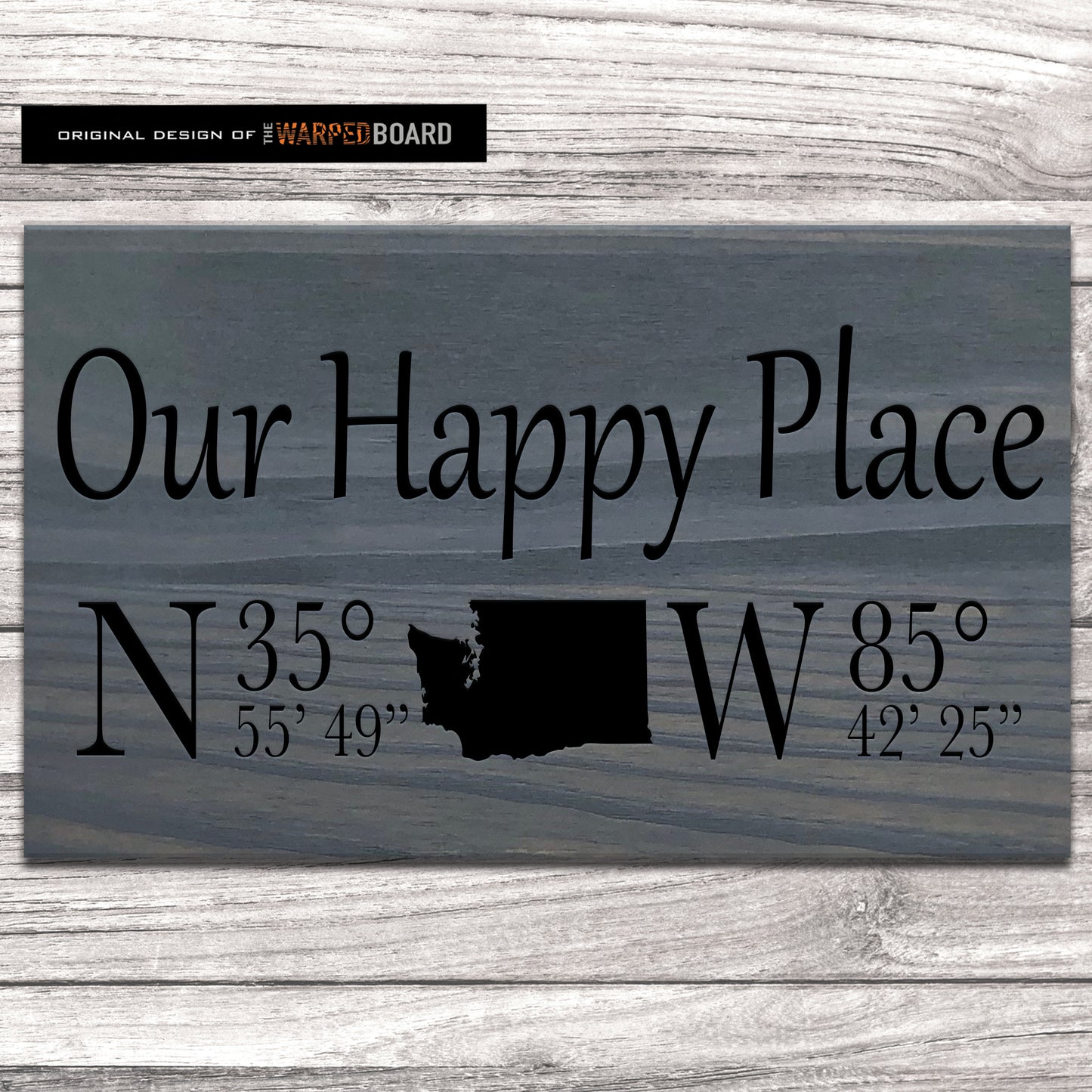 Our Happy Place Sign with GPS Coordinates and State