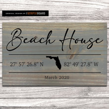 Load image into Gallery viewer, Beach House Sign with GPS Coordinates and State
