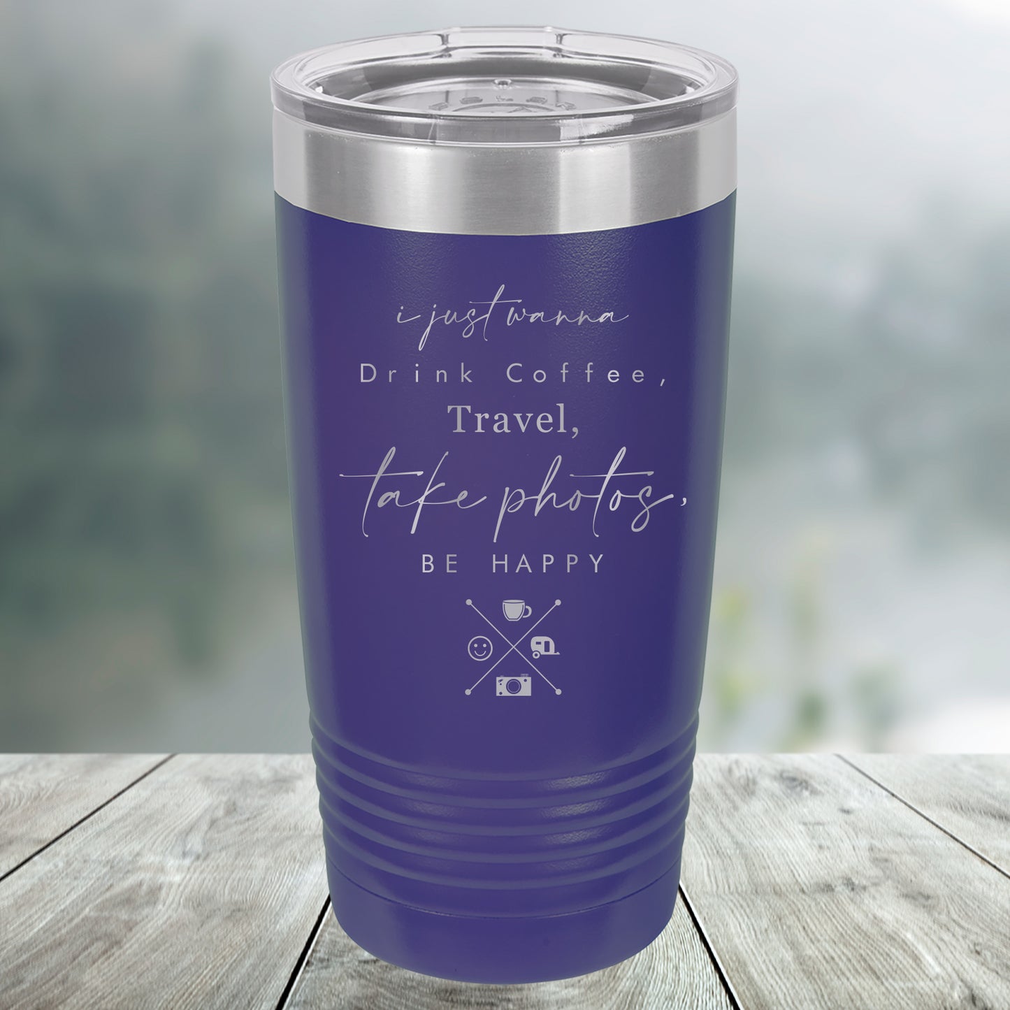 I Just Wanna to Drink Coffee, Travel, Take Photos, Be Happy Custom Engraved Tumbler, Water Bottle