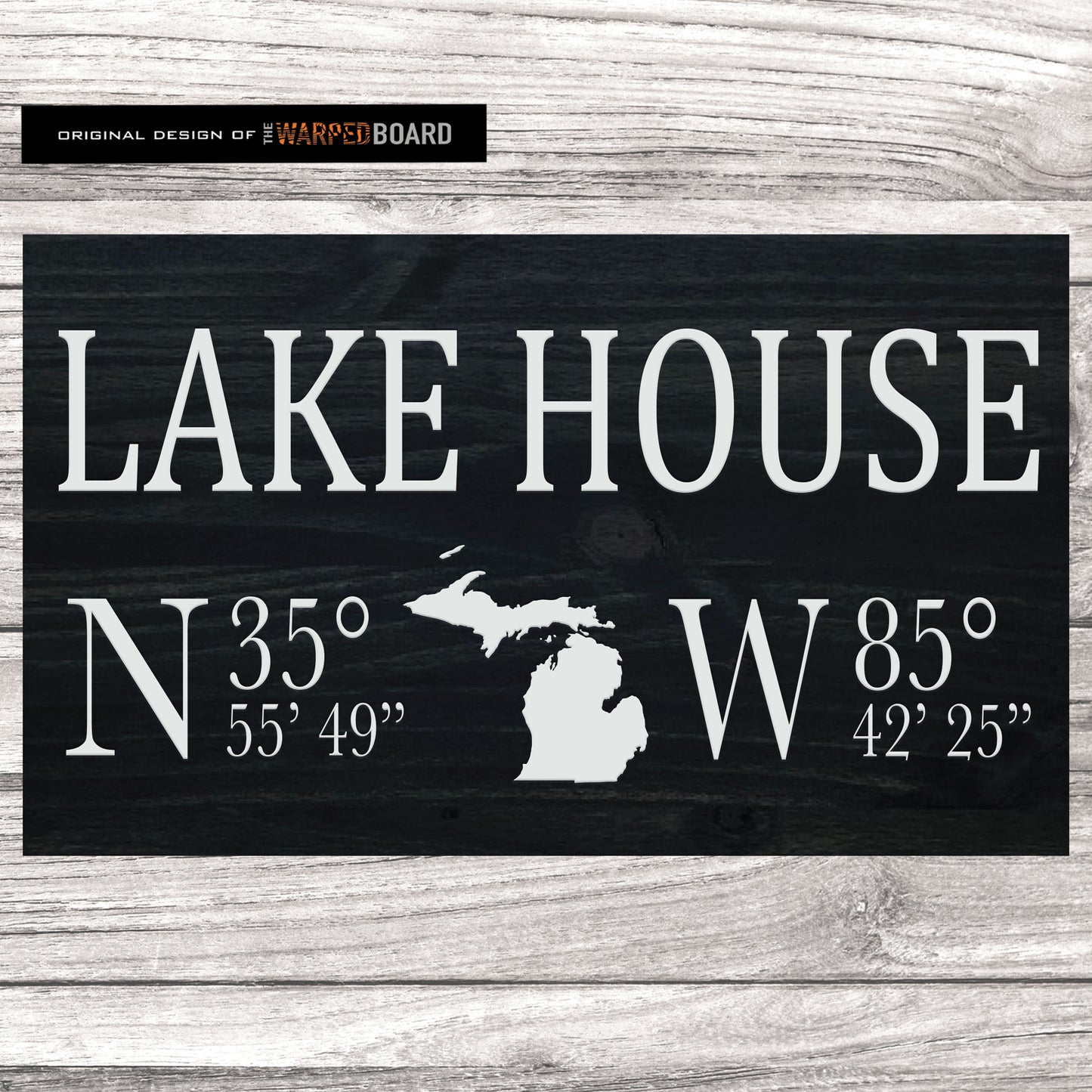 Lake House sign with custom coordinates and crossed paddles