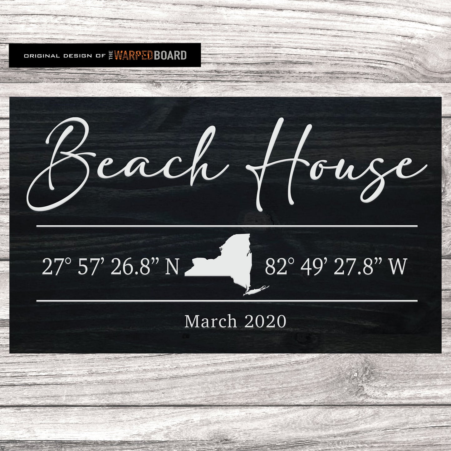 Beach House Sign with GPS Coordinates and State