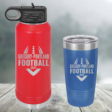 Load image into Gallery viewer, Football Custom Engraved Tumbler, Water Bottle &amp; Stemless Wine Glass
