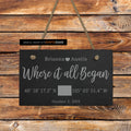 Where It All Began slate sign with GPS coordinates