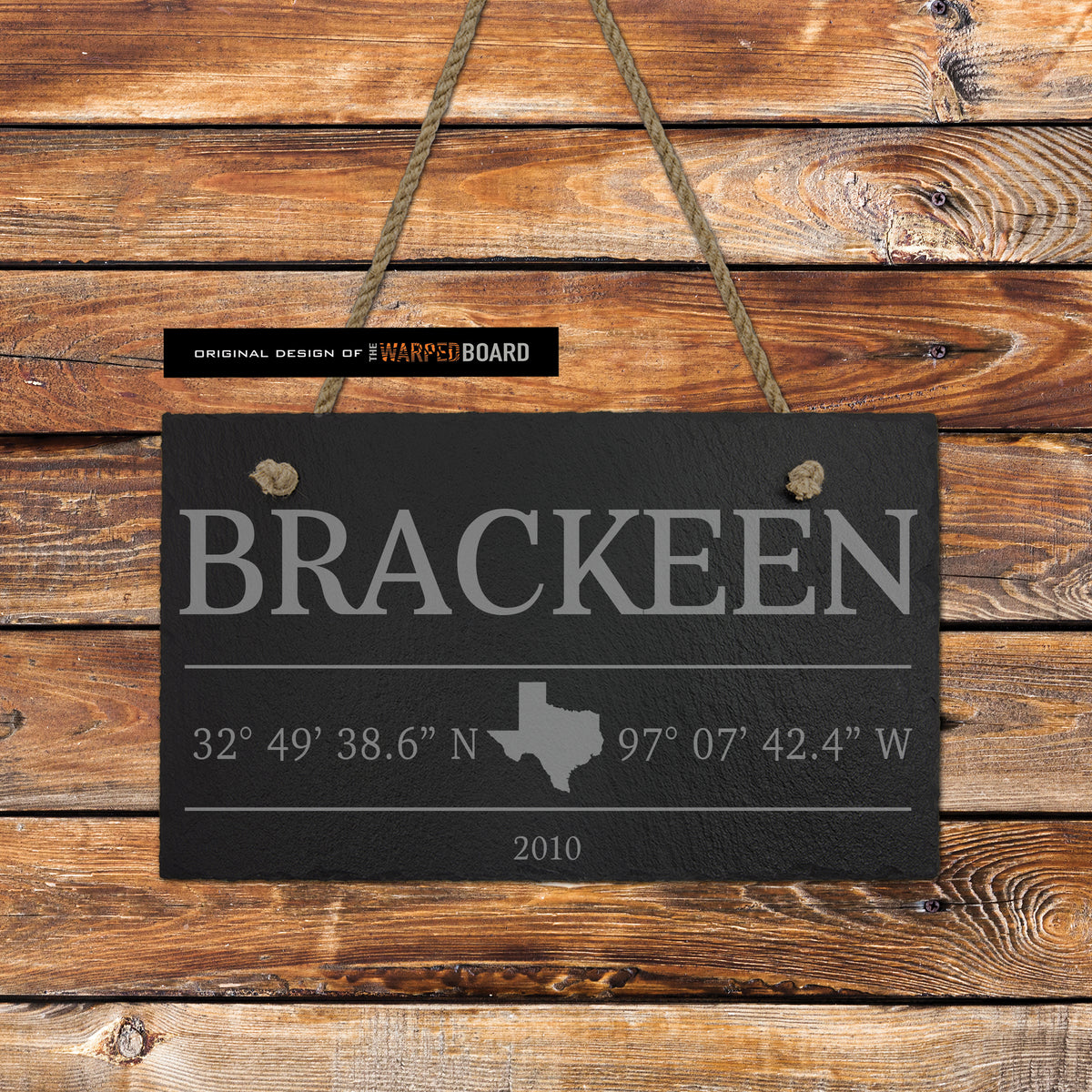 Family name slate sign with home GPS coordinates